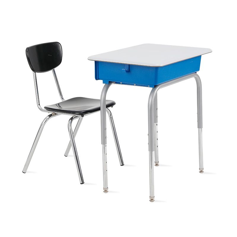 Adjustable Metal School Desk and Chair Set White Study Table with Book Box Classic Student Furniture by Wangli Factory Direct